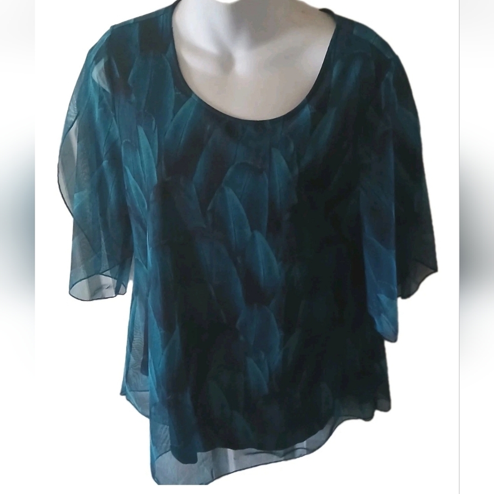 Sese Code - Women's Semi Sheer Black/Blue Lightweight Casual Medium Blouse